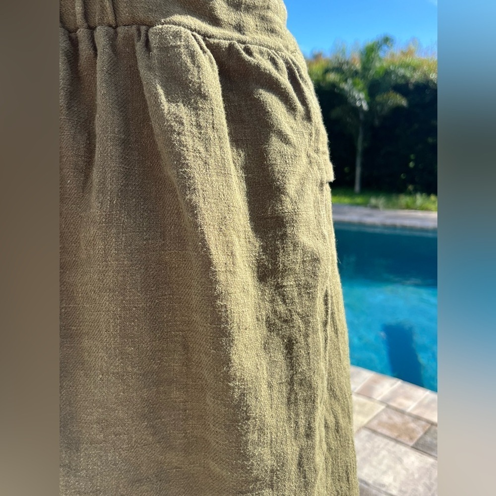J.O.A. Olive Green Linen Cotton skirt with ties - Picture 6 of 8